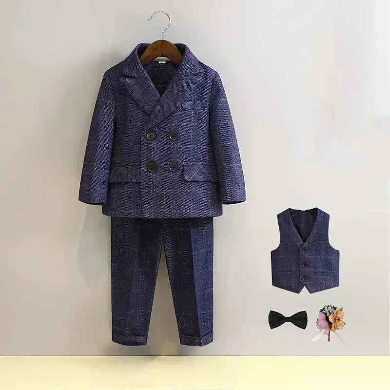 Terno para meninos para casamentos outono cavalheiro xadrez aniversário blazer conjunto 2 a 12 anos