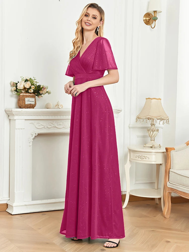 Vestido de noite longo com decote em V