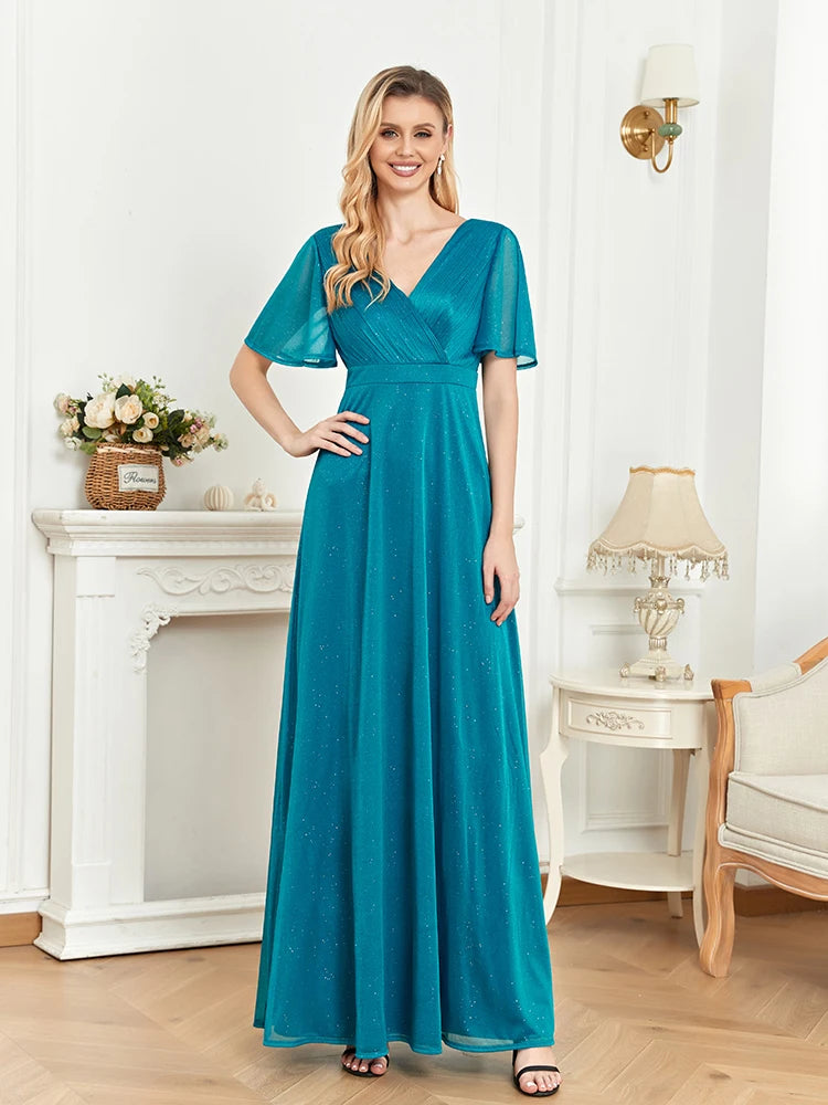 Vestido de noite longo com decote em V