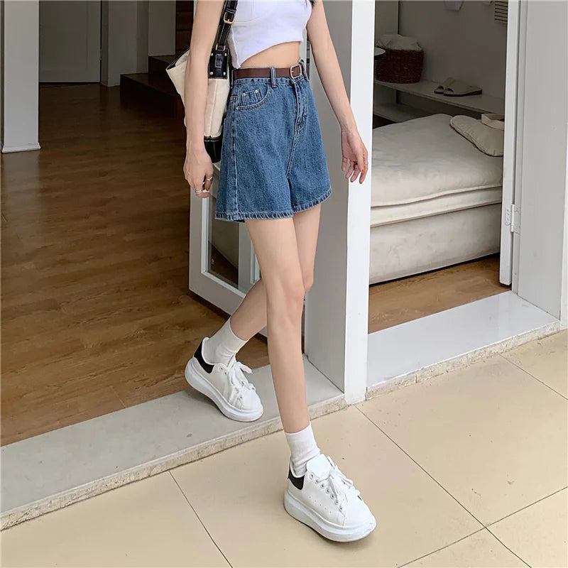 Shorts  feminino casual solto cintura alta elegante