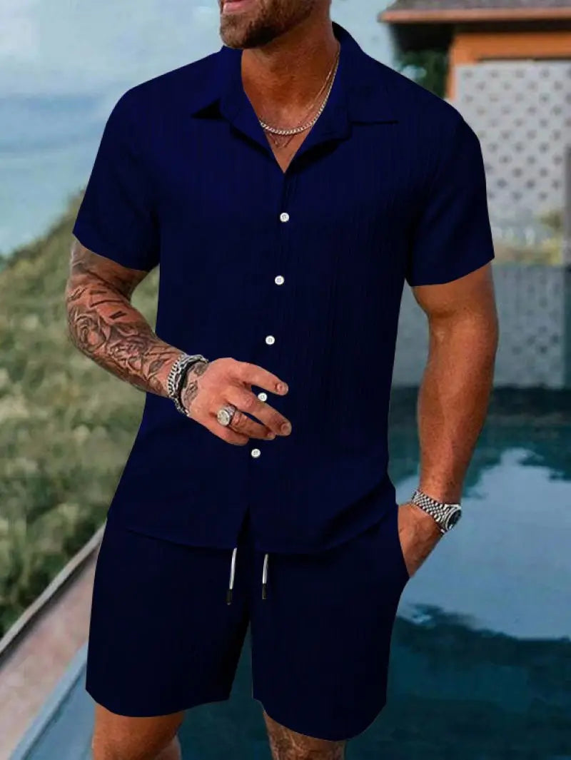 Terno de praia masculino listrado cor sólida