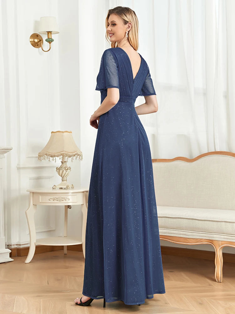 Vestido de noite longo com decote em V