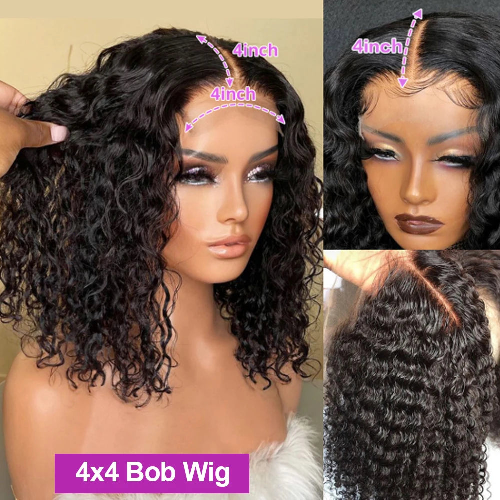 Curto Bob Lace Perucas Brasileiras 4x4 Bob Lace Fechamento Peruca Sem Cola Onda