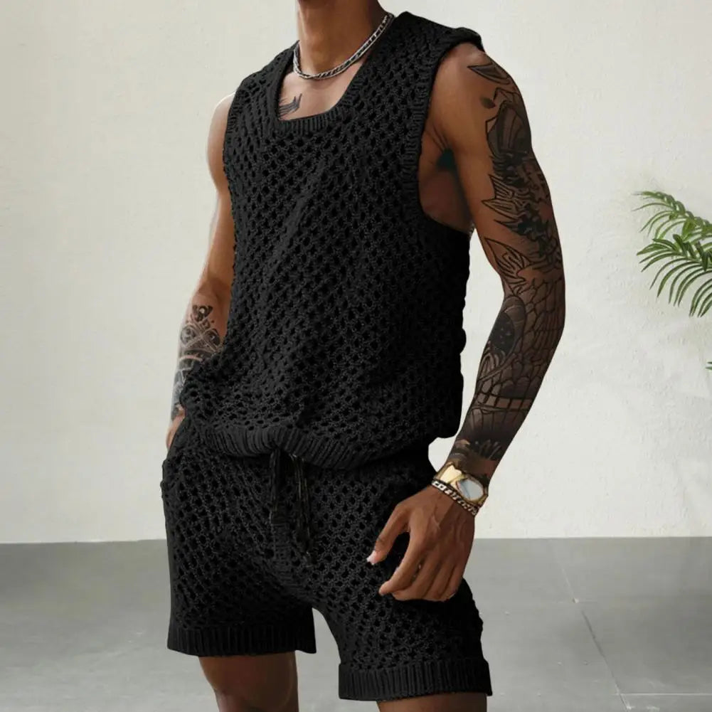 Conjunto de colete e shorts masculino casual sem mangas