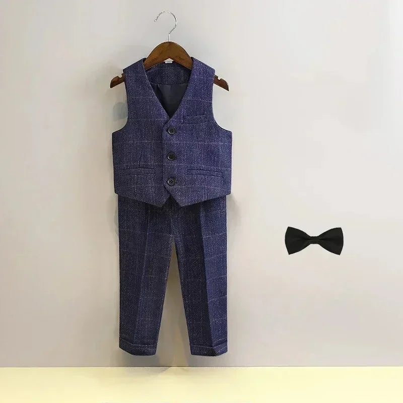 Terno para meninos para casamentos outono cavalheiro xadrez aniversário blazer conjunto 2 a 12 anos