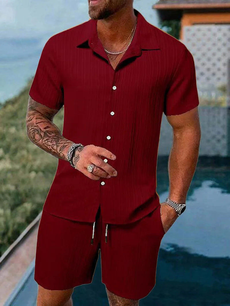 Terno de praia masculino listrado cor sólida