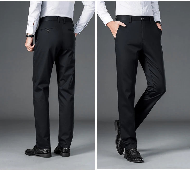 Male Smart Casual Pants Stretchy Sports Men's Fast Dry Trousers Spring Autumn Full Length Straight Office Black Navy Work Pants