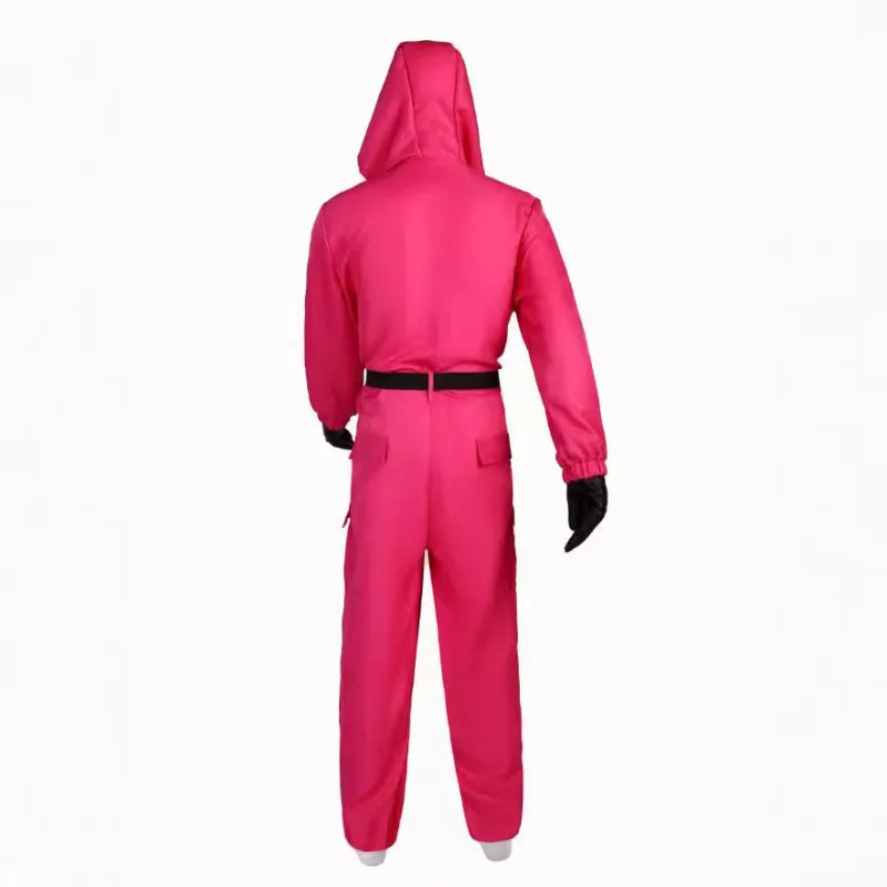 Macacão de jogo de lula vermelha, cosplay, festa, traje de treino, adereços, dramatização, traje clássico da TV coreana, conjunto de máscara completa