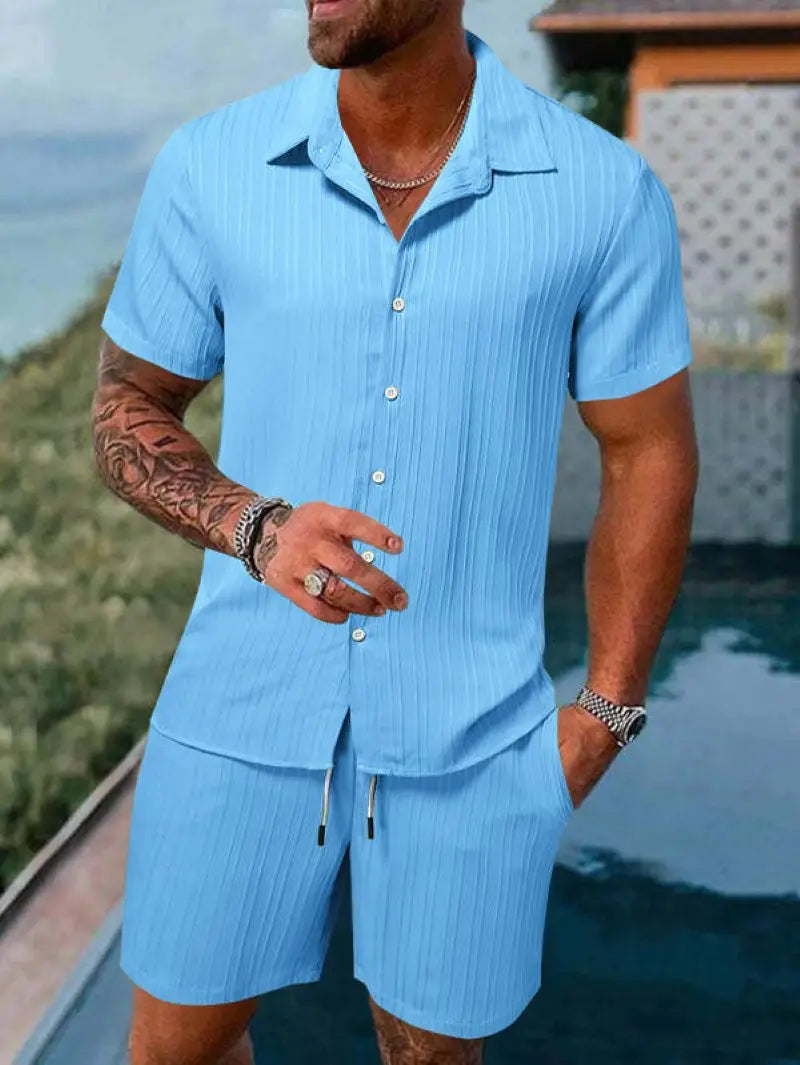 Terno de praia masculino listrado cor sólida