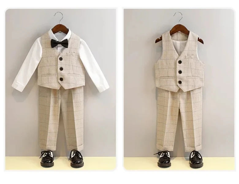 Terno para meninos para casamentos outono cavalheiro xadrez aniversário blazer conjunto 2 a 12 anos