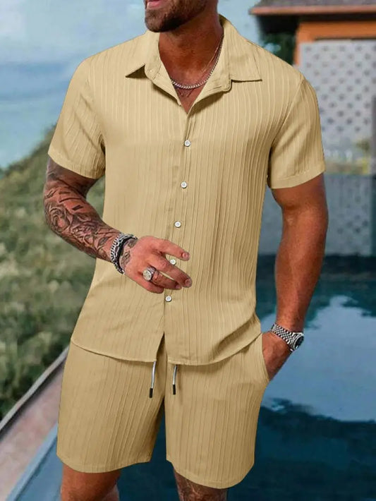 Terno de praia masculino listrado cor sólida