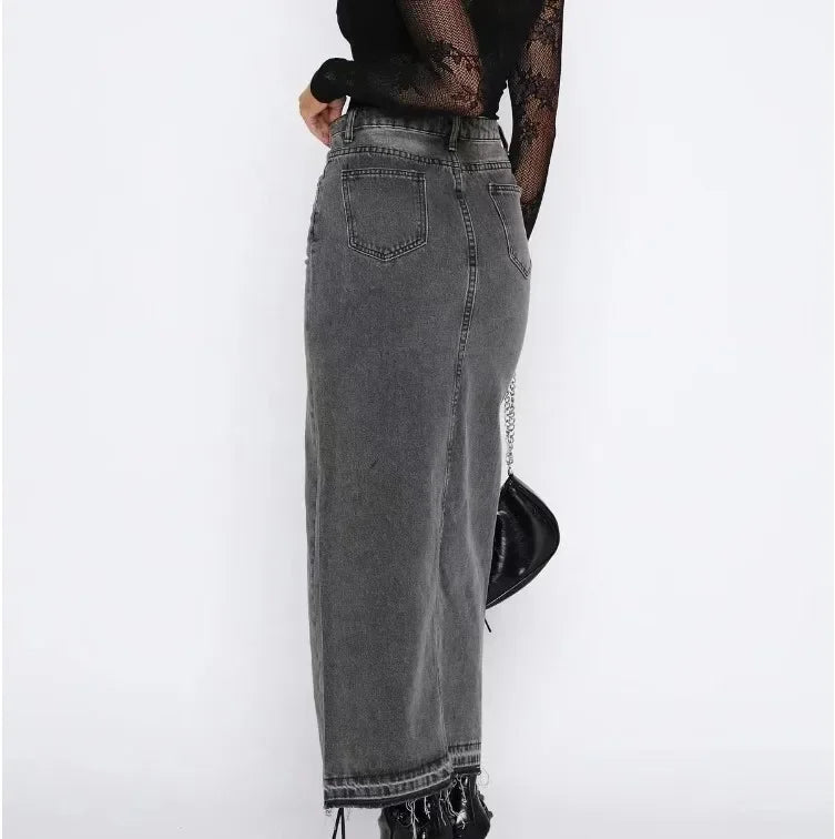Nova saia jeans feminina de cintura alta