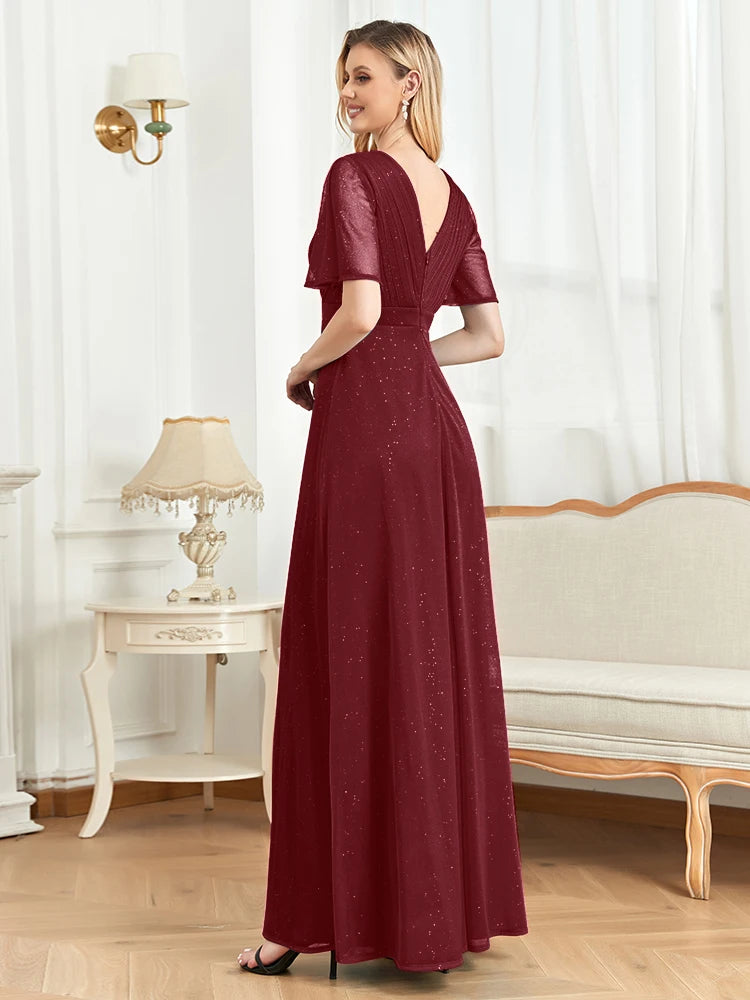 Vestido de noite longo com decote em V