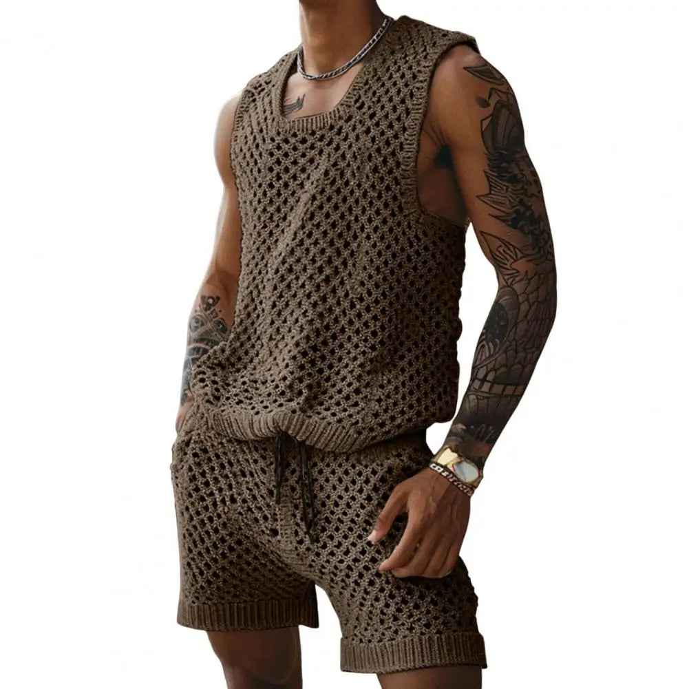 Conjunto de colete e shorts masculino casual sem mangas