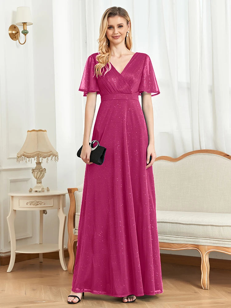 Vestido de noite longo com decote em V