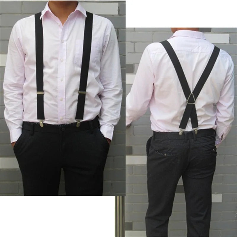 Suspenders Men Adjustable Elastic X Back Pants Women Suspender for Trousers 2.5CM Width 4 Clips Adjustable Elastic Back Braces