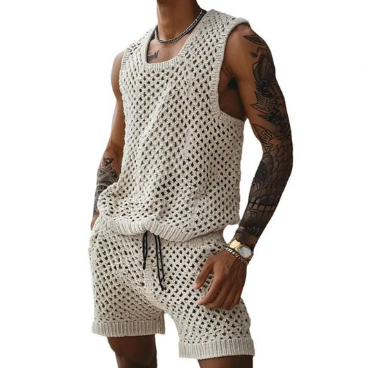 Conjunto de colete e shorts masculino casual sem mangas
