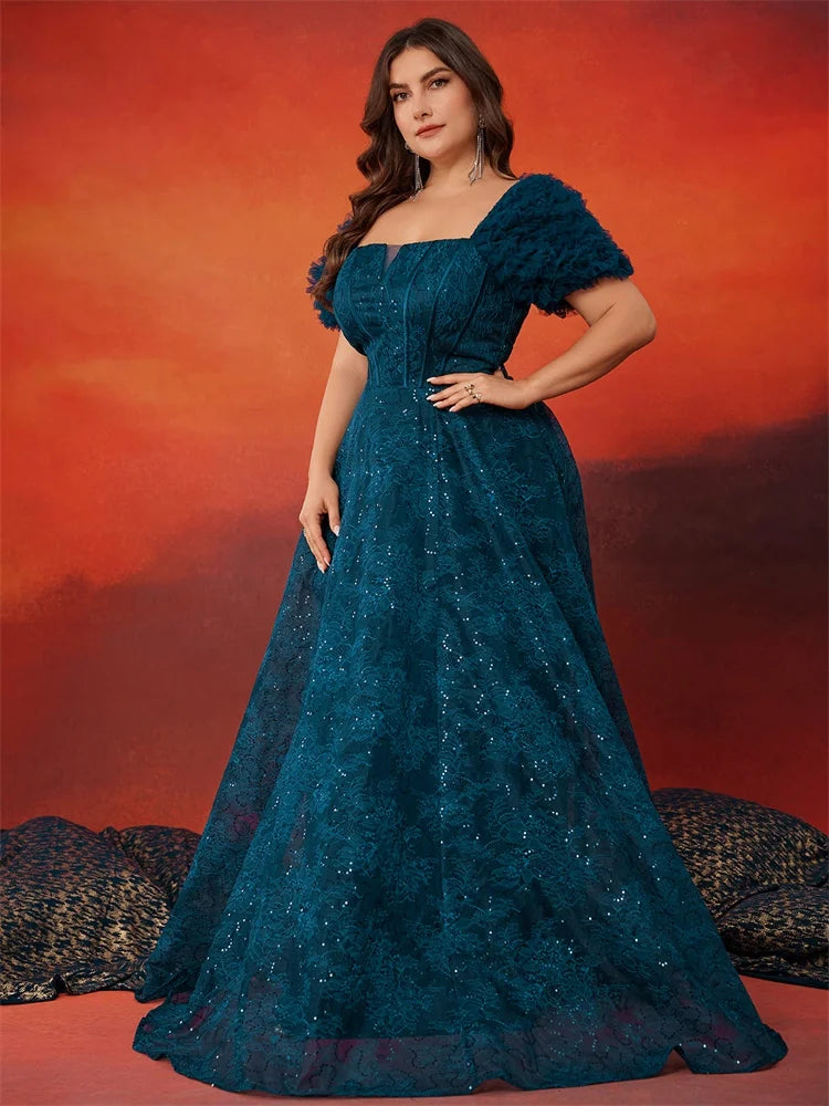 Lucyinlove Plus Size Azul Elegante Manga Curta