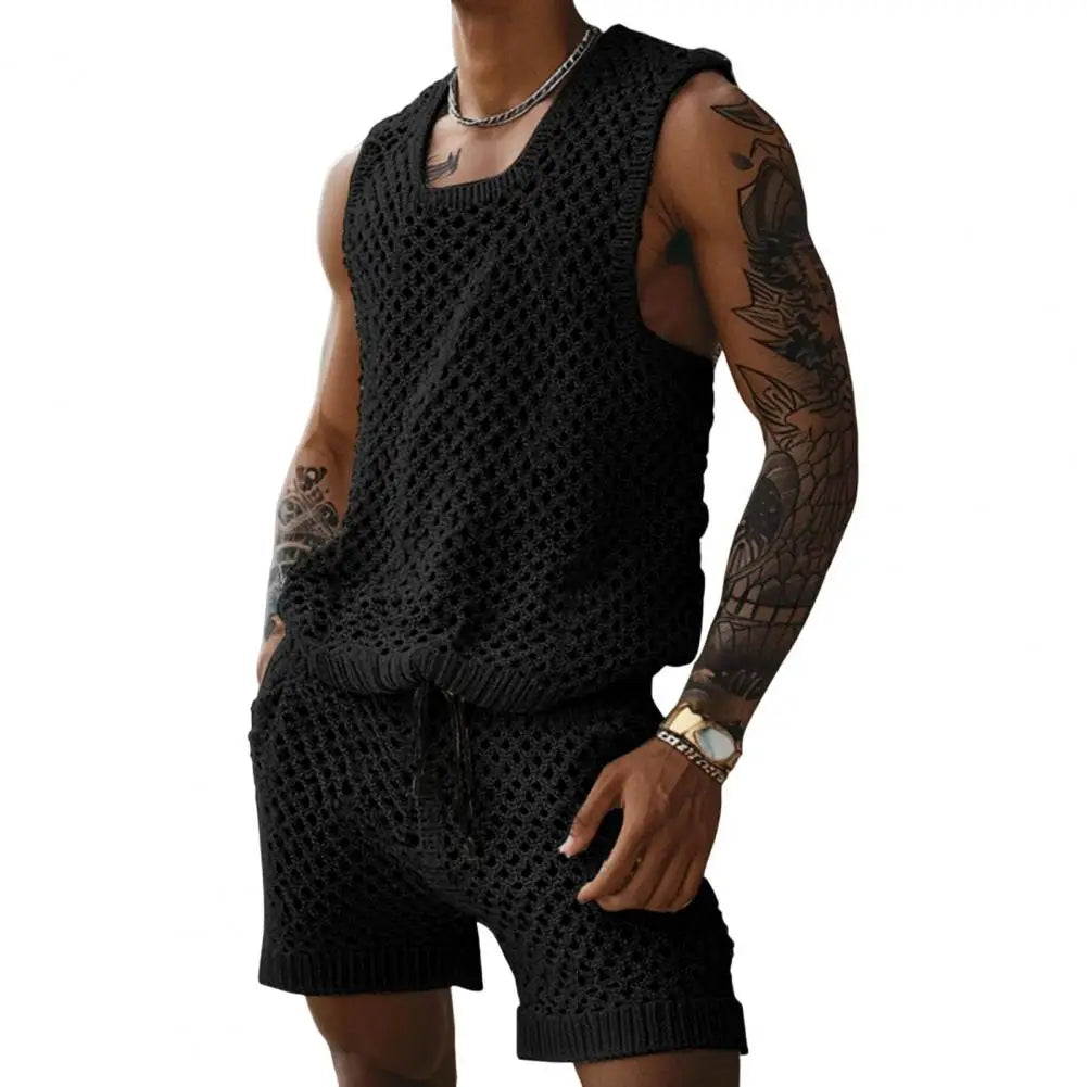 Conjunto de colete e shorts masculino casual sem mangas