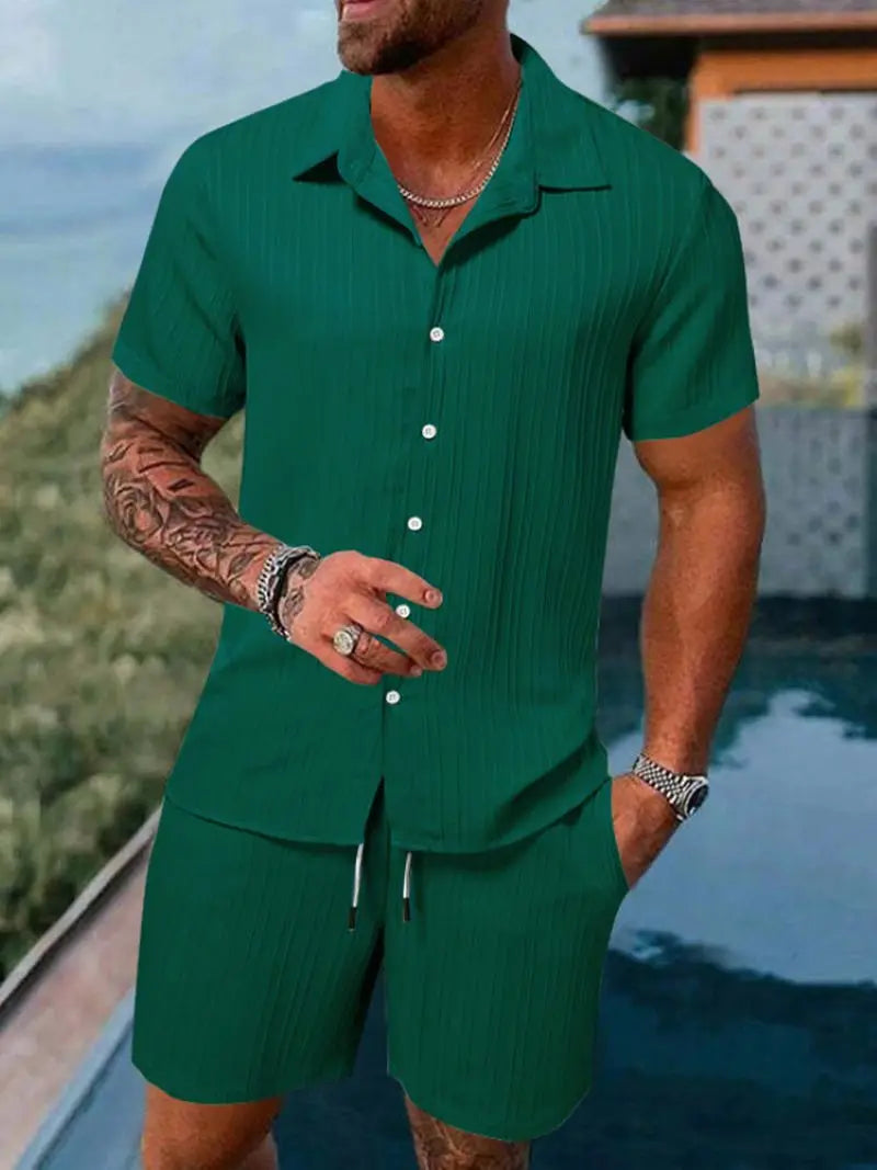 Terno de praia masculino listrado cor sólida