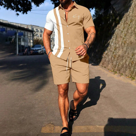 Conjunto de camisa e shorts estampados listrados