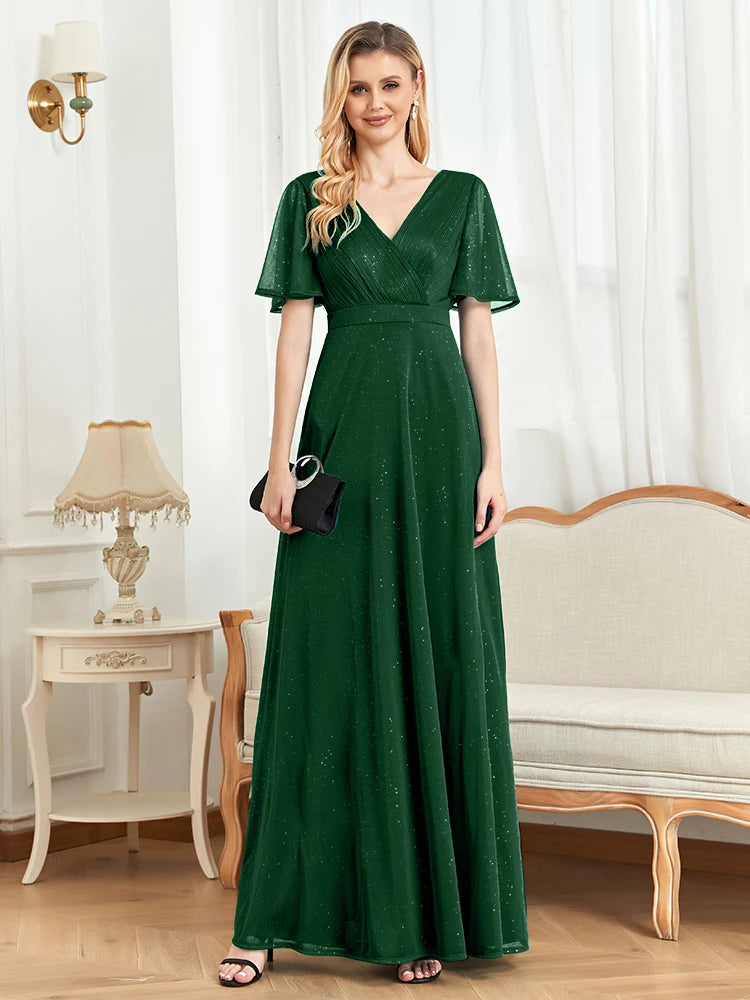 Vestido de noite longo com decote em V