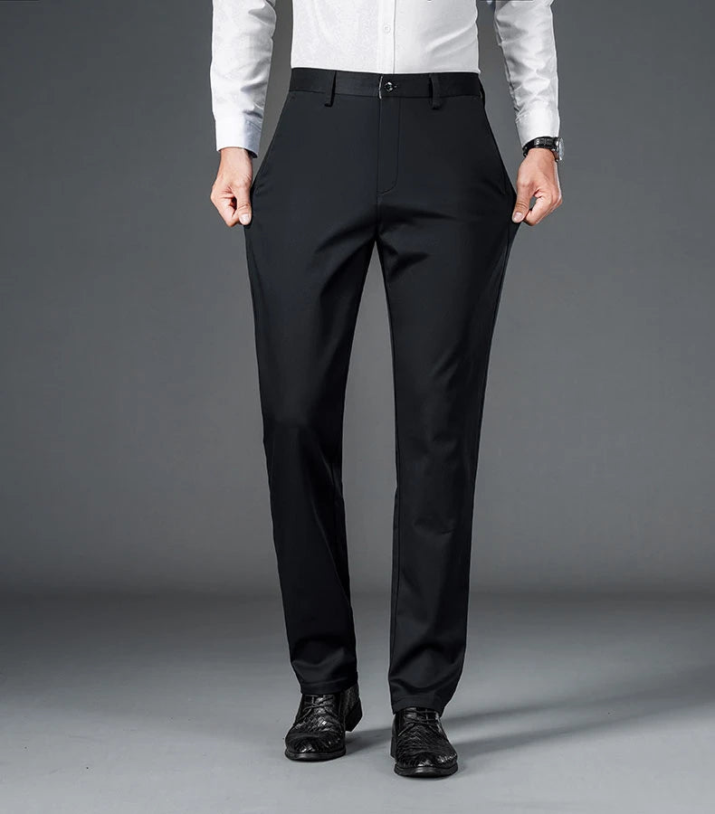 Male Smart Casual Pants Stretchy Sports Men's Fast Dry Trousers Spring Autumn Full Length Straight Office Black Navy Work Pants
