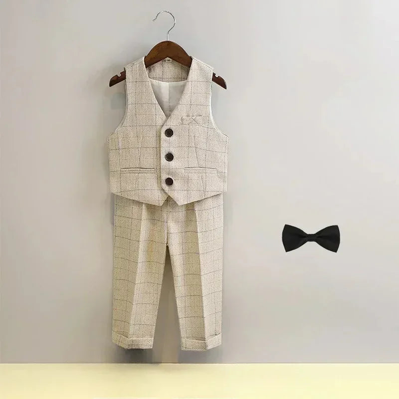 Terno para meninos para casamentos outono cavalheiro xadrez aniversário blazer conjunto 2 a 12 anos