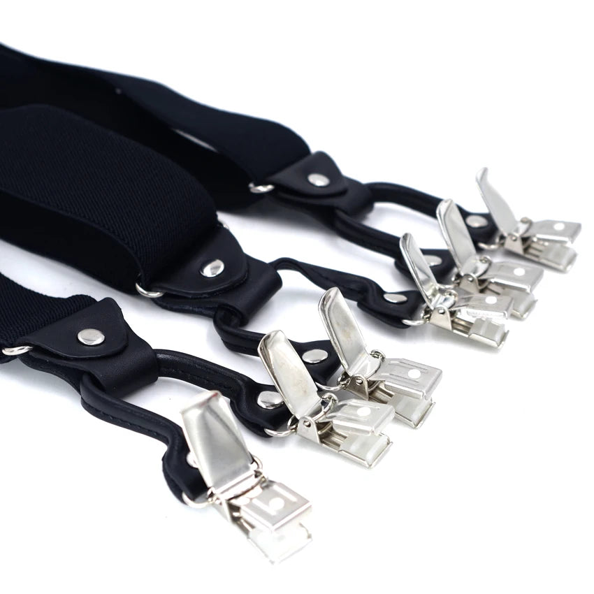 Fashion Suspenders Black leather 6 Clips Braces Vintage Casual Suspensorio Tirante Trousers Strap bretele Father/Husband's Gift