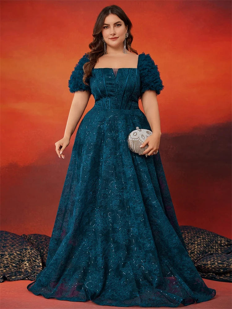 Lucyinlove Plus Size Azul Elegante Manga Curta