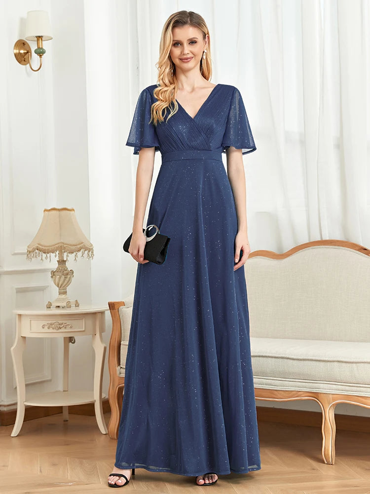 Vestido de noite longo com decote em V