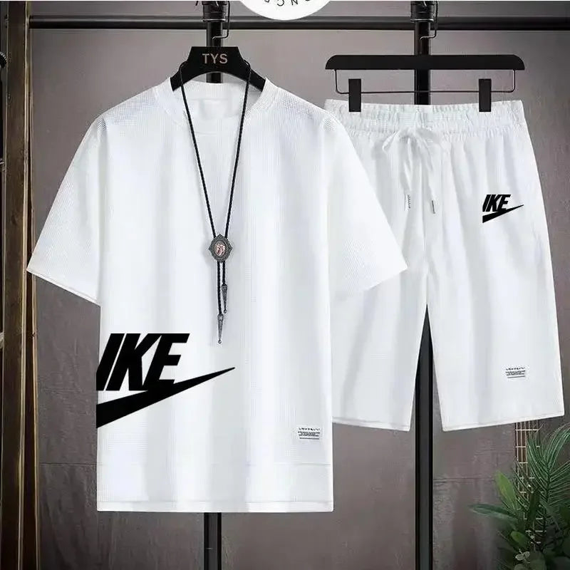 Verão moda masculina respirável basquete fitness lazer esportes terno manga
