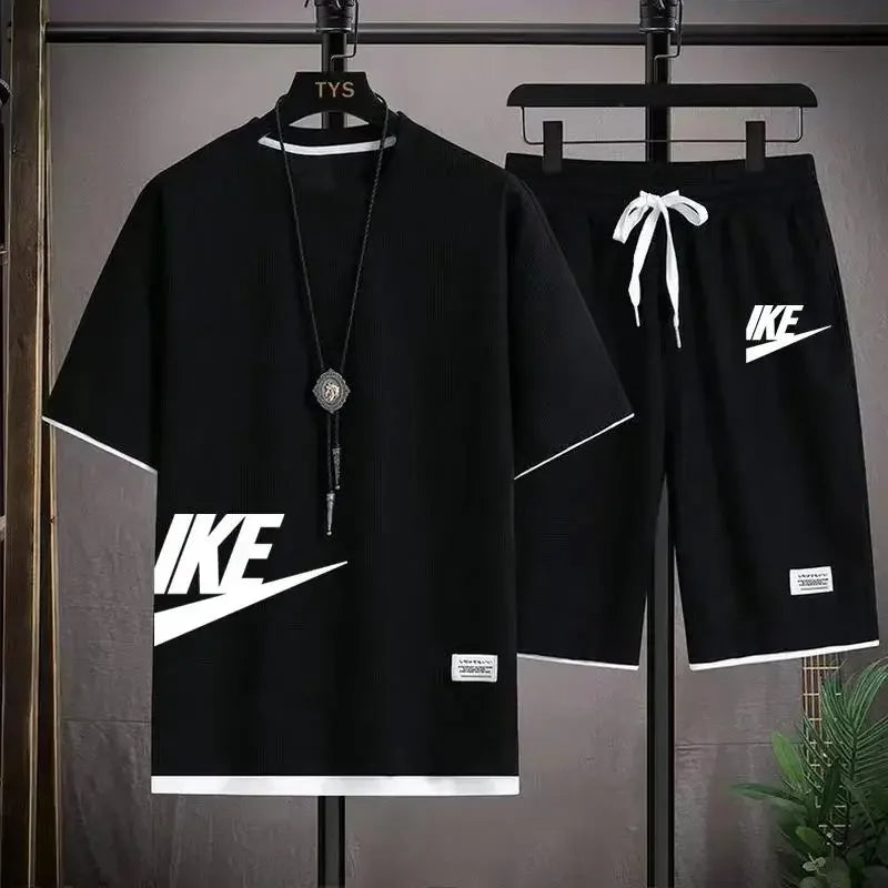 Verão moda masculina respirável basquete fitness lazer esportes terno manga