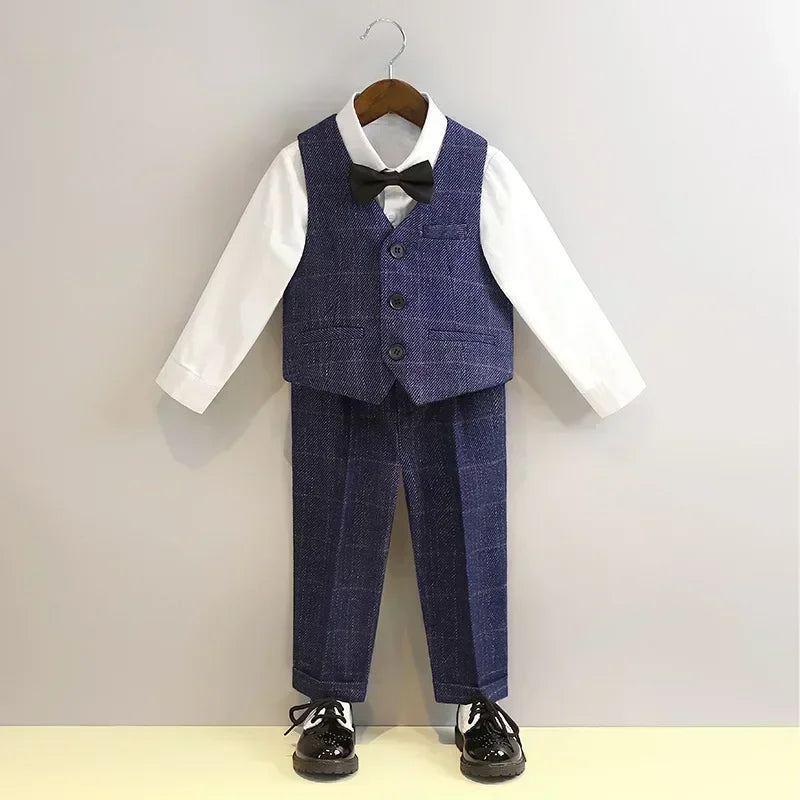 Terno para meninos para casamentos outono cavalheiro xadrez aniversário blazer conjunto 2 a 12 anos