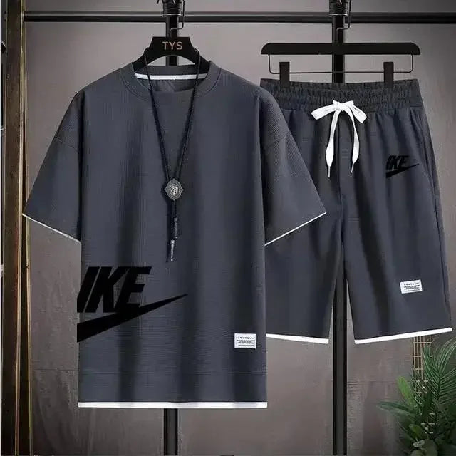 Verão moda masculina respirável basquete fitness lazer esportes terno manga