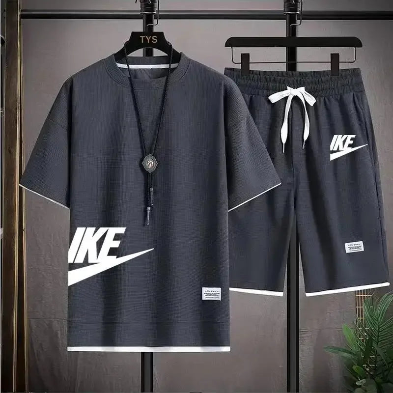Verão moda masculina respirável basquete fitness lazer esportes terno manga