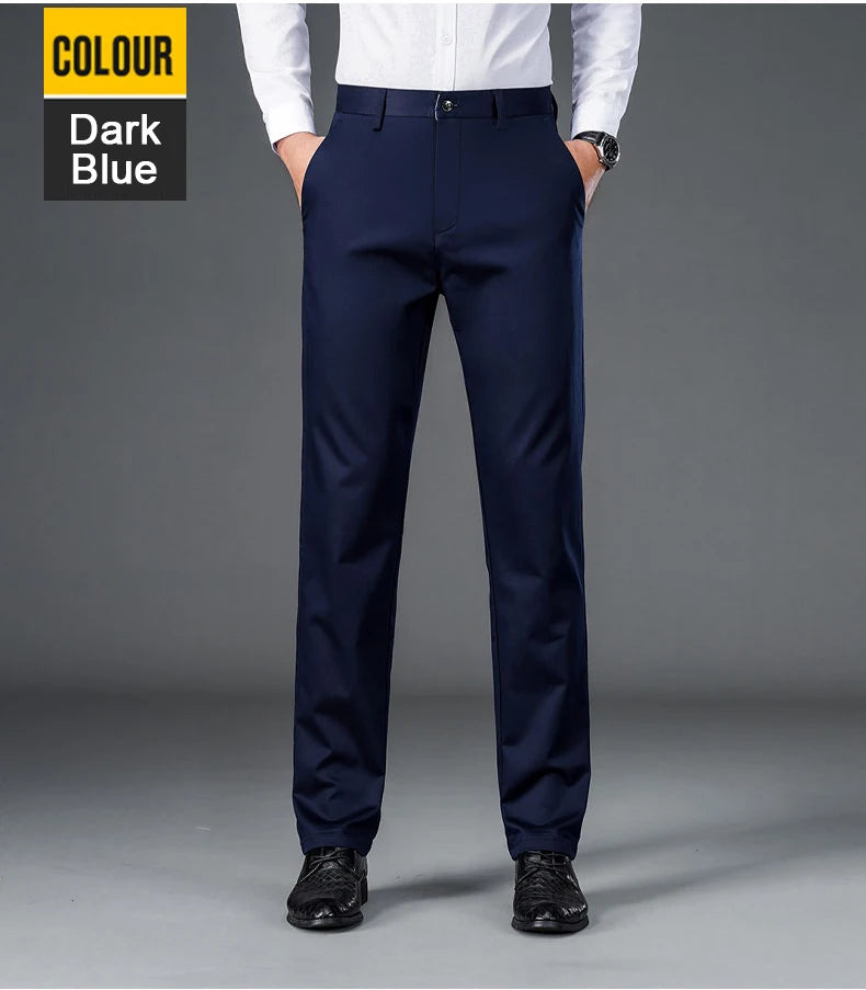 Male Smart Casual Pants Stretchy Sports Men's Fast Dry Trousers Spring Autumn Full Length Straight Office Black Navy Work Pants