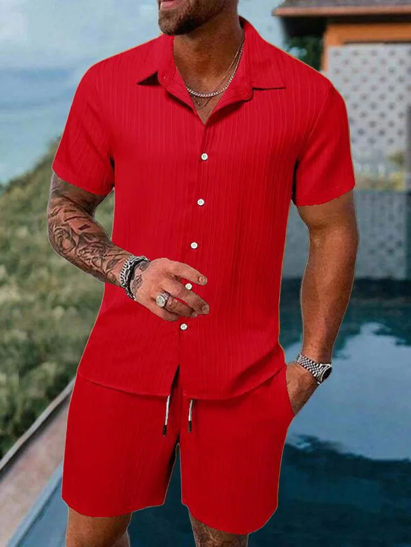 Terno de praia masculino listrado cor sólida